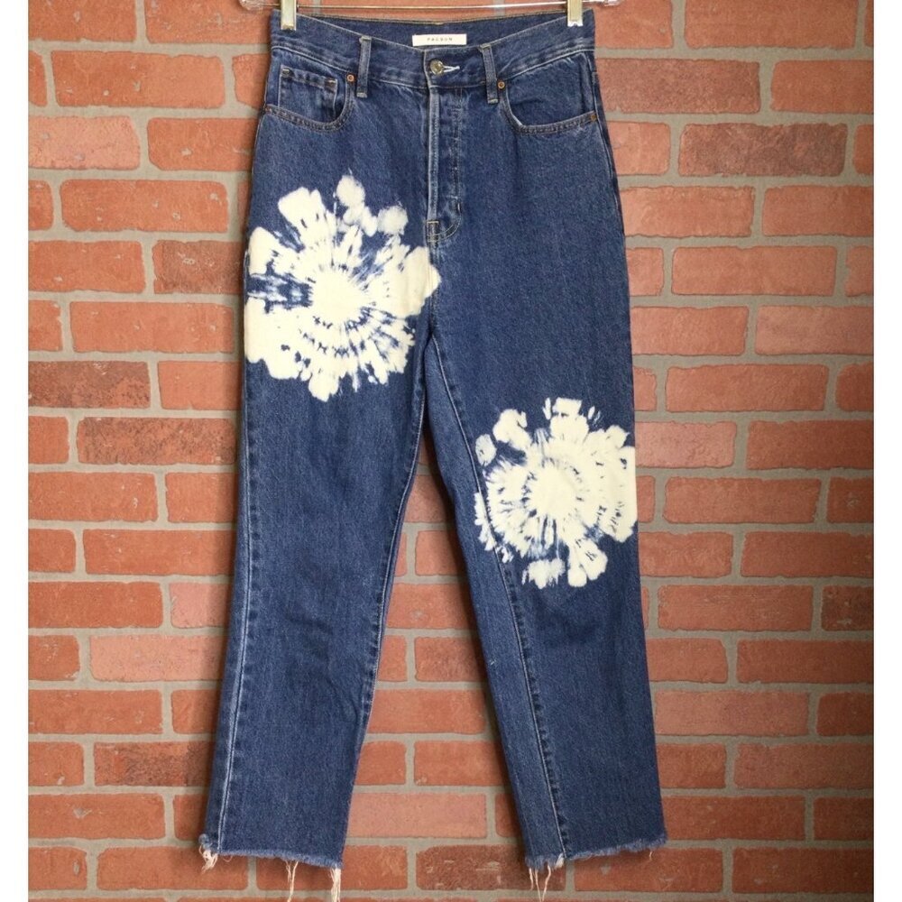 PacSun High Rise Straight Tie-Dye Jeans Womens 26 Distressed Hem Blue White